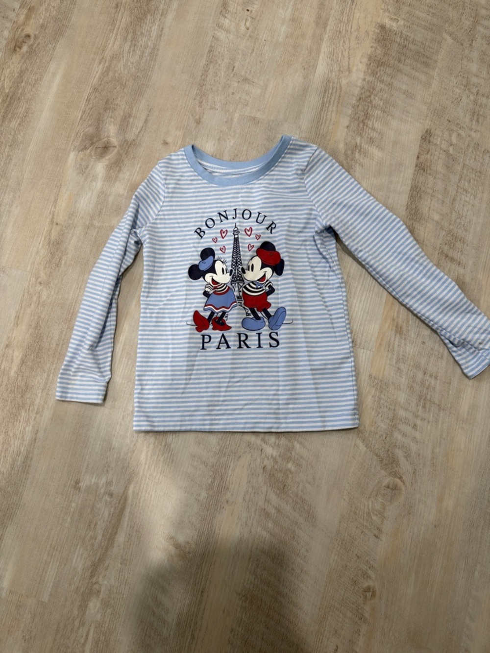 Disney Kids "Bonjour Paris" Long-Sleeve Stripe Top - Light Blue